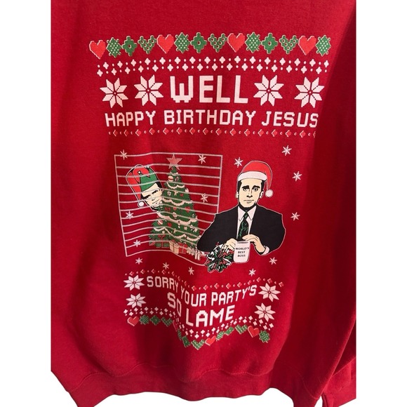 Happy Bday Jesus Sorry Your Party's So Lame Michael Scott Ugly Christmas Sweater - Picture 3 of 5
